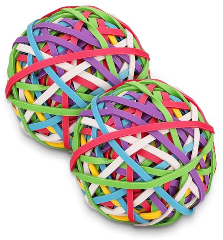 2 Pack Rubber Bands Ball, Coloured Elastic Bands, 300 Pcs Rubber Band | 6 Colours, Durable Rubber, Ball Design for Tidy Storage, for School, Home, Office, Organizing, Bundling, DIY Crafts