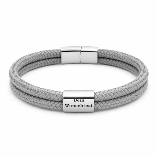 Generisch Maritimes Armband Farbwahl mit Wunschgravur aus 2 x Ø 4 mm Segeltau mit Edelstahl Magnetverschluss • inklusive Schmuckbeutel – Freundschaftsarmband Partnerarmband für Sie und Ihn