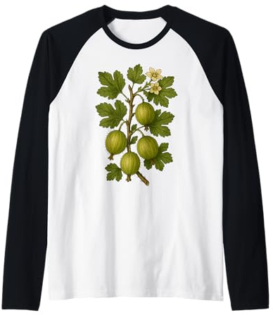 Ilustración botánica de Grosella Espinosa Vintage Camiseta Manga Raglan