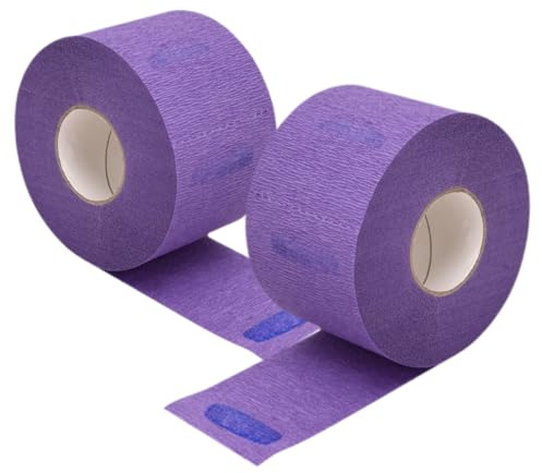 Papel para Envolver el Cuello Púrpura, 2 Rollos de Crepé | Desechable, Ajuste Cómodo, para Salones de Peluquería y Barbería, Protege Cuello y Ropa durante Corte