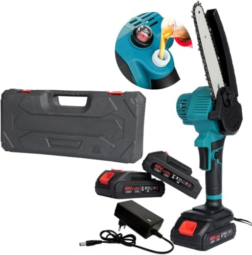 Motosega Elettrica a Batteria 6 Pollici 48V Mini Sega con Oliatore e 2 Batterie
