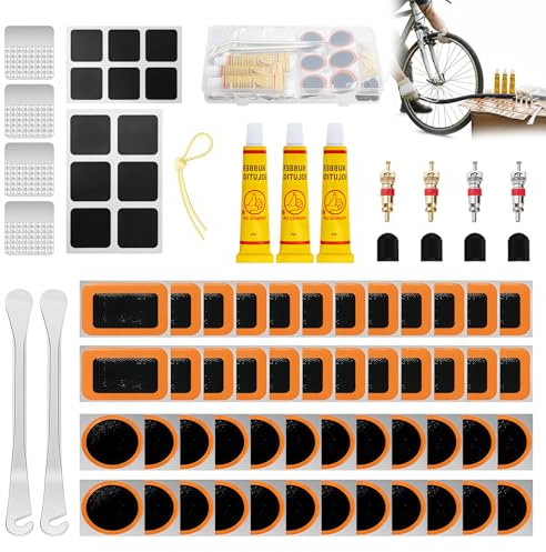 AONAT 56-79 PCS Bike Tyre Puncture Repair Kit with Self-Adhesive Patches, Glue, Tyre Levers, Portable Storage Case for Road, Mountain, Commuter Bikes & Motorcycles