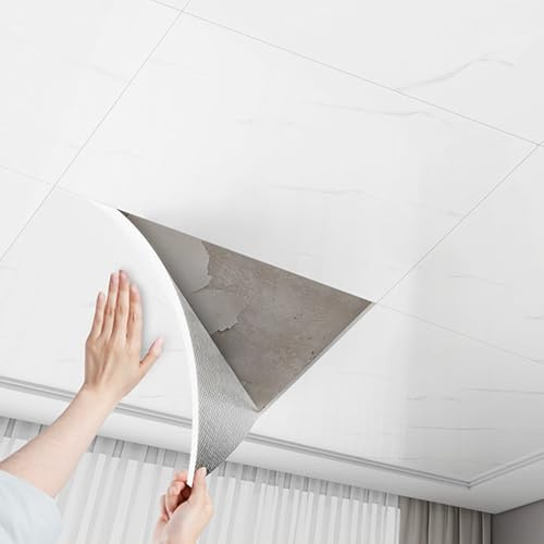 Dalle de Plafond Dalles de Faux-Plafond Autocollantes pour Salle de Bains et Salon, Panneaux Muraux éLéGants La DéCoration Diy, Dalles Murales PVC à Coller(Marble Grain,80 pcs (Cover 7.2 m²))
