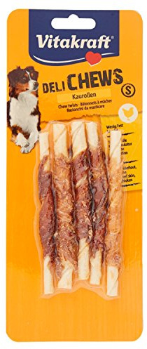 VITAKRAFT - Deli Chews - Bastoncini da masticare per cani - Dolci per cani - Ossa da masticare al pollo - in pelle di bufalo secca - Taglia S - Confezione da 5 bastoncini per cani, 55 g (confezione da