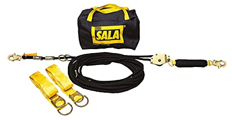 3M DBI-SALA Sayfline 7600502 Horizontal Lifeline System, 20-Foot Kernmantle Rope With Tensioner, Energy Absorber, Two 6-Foot Tie-Off Adaptors, Carrying Bag, Black