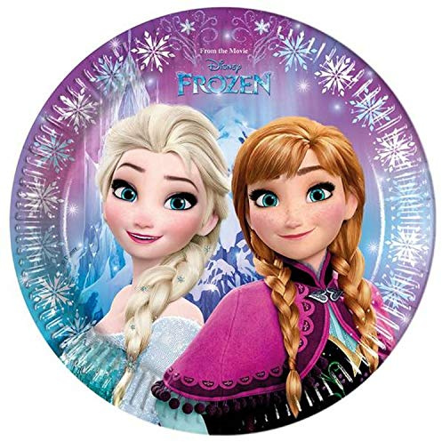 Procos 10040687 86755 - Partyteller Eiskönigin, 8 Stück, Durchmesser 23 cm, Pappteller, Teller, Einweggeschirr, Tischdekoration, Party, Anna, Elsa, Frozen