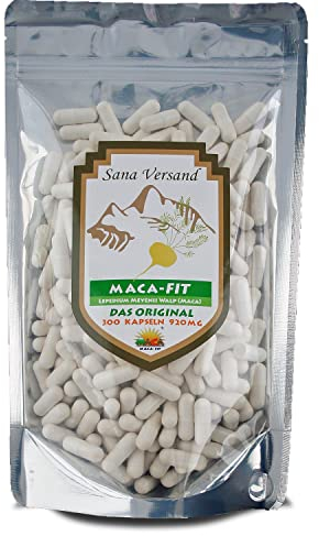 Maca Fit 300 cápsulas, polvo crudo organico, original del Peru, fantástico para estimular los niveles de energía antes del ejercicio Maca natural alta en vitamina B1, B2, B6, calcio