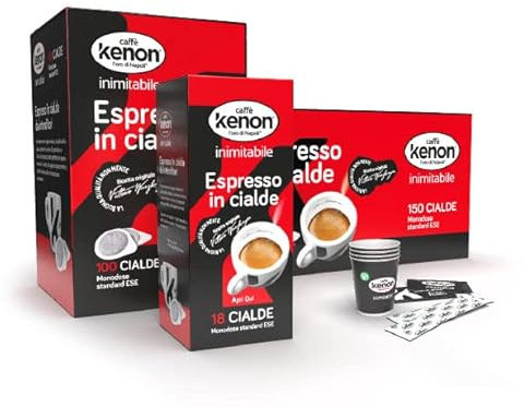 KENON Caffè – 150 Cialde ESE 44mm Compatibili – Espresso Tostato e Macinato da 7g, Confezionate Singolarmente per un Gusto Intenso e Cremoso