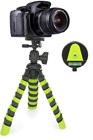 MyGadget Trépied pour Appareil Photo - Stand Stabilisateur Ultra Flexible & Séparation Rapide Tête Plateau - Pod Universel Voyage - Noir & Vert