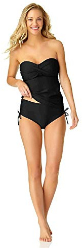 Catalina Dam Twist Front Bandeau Tankini Baddräkt Topp, Svart, M