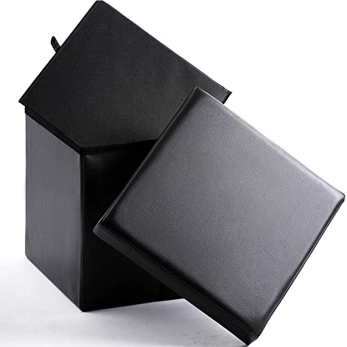 Zedelmaier Sitzhocker mit Stauraum, faltbar, 38 x 38 x 38 cm, Schwarz | PVC-Kunstleder, gepolstert, bis 150 kg belastbar; als Fußhocker, Sitzwürfel und Aufbewahrungsbox für Wohn- und Schlafzimmer