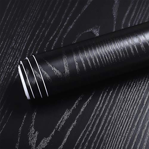 Livelynine Papier Adhésif pour Meuble Bois Noir Cuisine Salon Porte Mur Papier Peint Adhésif Bois Noir Amovible Lavable Décoratif Autocollant Revêtement Plan de Travail Adhésif de 40CM*2M