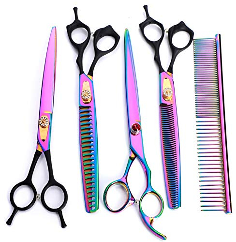Profi Hunde Haarschere Mit 8,0 Zoll Schneideschere,Effilierschere, Gebogene Schere,Putzkamm für Pet Groomer Oder Familie DIY Lila Elastische Lackbeschichtung