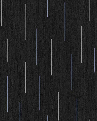 EDEM Streifen Tapete 85043BR26 Vinyltapete leicht strukturiert mit grafischem Muster und metallischen Akzenten anthrazit schwarz-grau violett-blau silber 5,33 m2