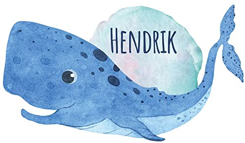 GRAZDesign Wal Wandtattoo Kinderzimmer Junge Name Blau Wal XXL groß, Wandsticker Baby Babyzimmer Mädchen personalisiert Aquarell, Wandaufkleber Deko Jungen BxH, 100x57cm