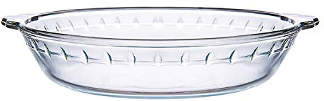 NUTRIUPS 9.5 inch Pie Dishes, 25cm Glass Flan Dish, Round Glass Bake Pie Plate with Handle, Pie Serving Dish, Glass Baking Dish High Heat Resistance, Glass Baking Tins Pie, Tart, Flan