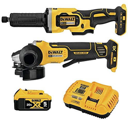 DEWALT 20V MAX XR Angle Grinder Kit, 4.5-Inch Paddle Switch Small Angle Grinder and 1-1/2-Inch Die Grinder, 2-Tool (DCK203P1)