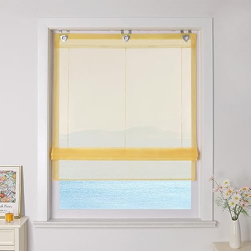 ESLIR Raffrollo ohne Bohren Raffgardinen mit U-Haken Ösenrollo Voile Gardinen Transparent Vorhänge Modern 1 Stück Gelb BxH 100x130cm 1 Stück