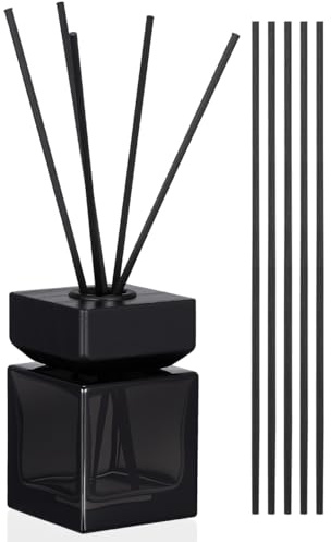 FOMIYES 1 Set Raumduft Glas Diffusor Flaschen schwarz leere Aroma Diffusor Flasche ohne Feuer Aromatherapie Flasche mit quadratischem Holzdeckel und Schilfrohr-Diffusor-Sticks (100 ml)