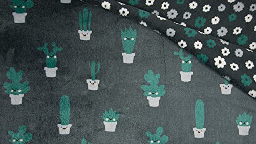 Luxury Reversible Soft Coral Cuddle Fleece Fabric Material - Cactus Grey, 1Mtr 150cmx100cm