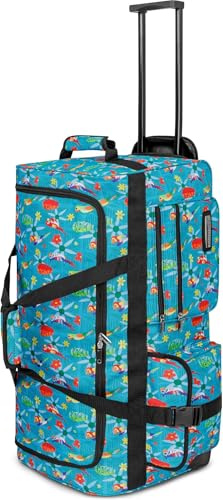 Reisetasche mit Rollen 80 Liter Volumen - Reise-Trolley mit großem Hauptfach Weichgepäck Weekender Saunatasche Tropical XXL