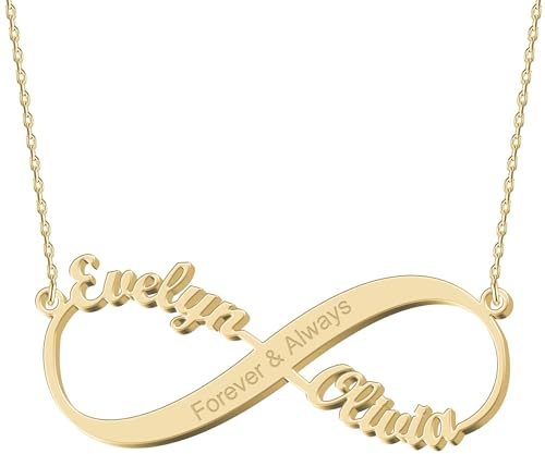 UMAGICBOX Personalised Infinity Name Necklace with Emgraved Inspiration Words Date Pendant Custom Jewelry Birthday Graduation Gift Ideas for Women Girls Mom Daughter Sisters Friendship Girlfriend