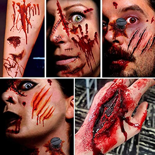 BUNAA Tatouage Halloween,Tatouages Temporaires Halloween 100+ Pièces Autocollant Tatouage Zombi Cicatrice Blessure Horreur Réalistes Imperméable pour Costume Maquillage Props Halloween fête
