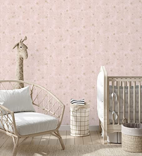 GAULAN 681984 - Tapete, Abwaschbar. Kinder-Tapete mit rosa Himmel und goldenen Sternen für Schlafzimmer Kinderzimmer Bettkopfteil Mädchenzimmer Babyzimmer - Rolle 10 m x 0,52 m