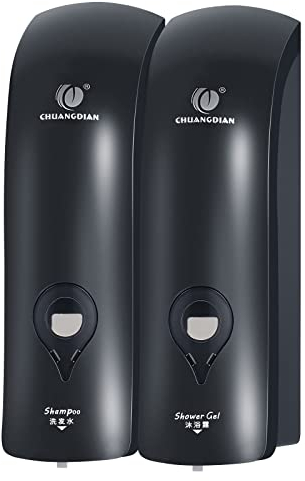 REAQUE Seifenspender Wandbefestigung Ohne Bohren, 300ml Seifenspender Manueller Spender für Duschgel/Shampoo/Desinfektionsmittel, Spülmittelspender für Dusch (Schwarz), 23 x 14.5 x 8.5cm