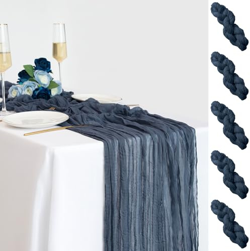 Seihtuch-Tischläufer, 89 x 300 cm, Seihtuch-Tischläufer, 3 m lang, Gaze-Tischläufer für Babyparty, Hochzeit, Geburtstag, Party, Tischdekoration, 5 Stück