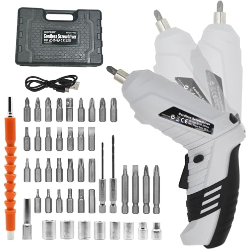 MQFORU Cordless Screwdriver, 49 Piece Portable Cordless Drills, 3.6V Rechargeable Electric Screwdriver Kit, Dual Position Handle with USB Cable LED Light for Home Office DIY Tools