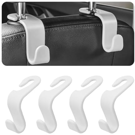 CGEAMDY Auto-Kopfstütze, 4Pcs, versteckt, geeignet zum Aufhängen von Taschen, ideal zum Aufhängen von Taschen, Einkaufstaschen, Spielzeug für Kinder, Autozubehör (Weiß)