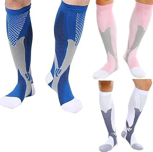 3 Paar Kompressionsstrümpfe Sport für Herren Damen, 20-30 mmHg Kompressionssocken, Optimale Unterstützung beim für Laufen Joggen Flug Sport Reisen Medi krankenschwester Radsport Fitness.