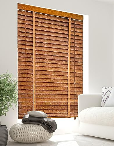 BOTOWI 60~140 cm Maßgeschneiderte Jalousien Holz Jalousie Holzjalousie Schwarze Holzfenster Jalousien, Fenster Rollos für Innen, Innenjalousien Jalousien, Verdunkelungsrollos,Braun,100Wx200L(cm)