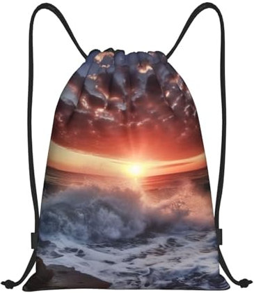 YoupO Sea Spray and Sunrise Drawstring Backpack Waterproof Cinch Gym Sackpack Draw String Bag for Men