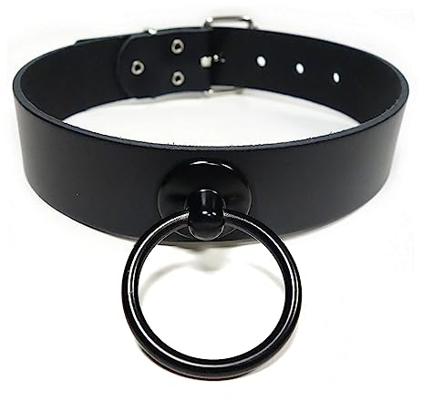 Gletscherlicht - Extra Breit - Gothic Punk - Halsband, Choker mit O-Ring 35mm - Schwarz - Erwachsene - Damen - Unisex - Leder - Modeschmuck