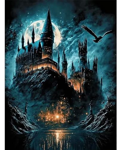 QIUQI 5D Diamant Painting Bilder,Diamond Painting Zauber Akademie,Diamond Painting Set für Erwachsene und Kinder,Mosaikherstellung,Diamant Malerei für Haus Dekoration,Weihnachtsgeschen