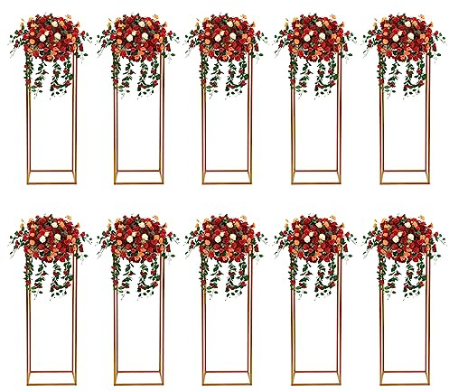 10 Pcs Gold Hochzeit Deko Blumenständer aus Stahl, Mittelstücke Geometrische Vasen Metall Stand Tragfähigkeit 22lbs, Hoch Blumenvasen Säulenständer Hochzeitsvase Säule für Party Deko (Gold 80cm)