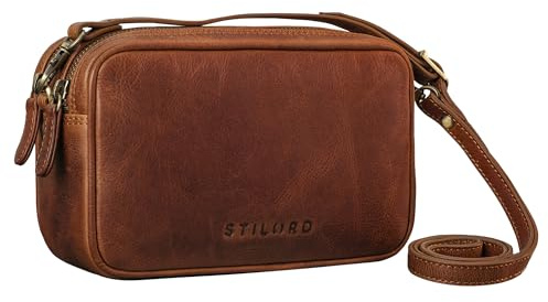 STILORD Pam Vintage Umhängetasche Damen Leder Klein Crossbody Bag Echtleder Handtasche Damen Abendtasche elegant Schultertasche Konzert Tasche Eckig Farbe:Kara - Cognac