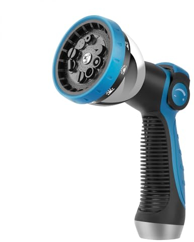 KETTOYA 10-Spray Pattern Hose Pipe Spray Gun, New Garden Hose Nozzle with Thumb Control, On-Off Valve for Easy Water Control, Water Sprayer for Gardening, Watering, Washing Cars & Pets, Blue