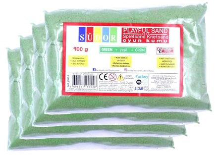 Bastelzone 4 x 900 gr. Knetsand, Sand für Kinder. 3,6 kg. Spielsand, Smart Sand, Knete. Modelliersand 4 Packungen je 900 gr. magischer Sand (GRÜN)