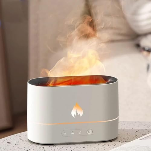 Flame Humidifier Essential Oil Diffuser - 250ml Flame Diffuser, with 2 Flame Modes Adjustable 3 Gears Timing Auto Shut Whisper Quiet Air Humidifier for Home, Office