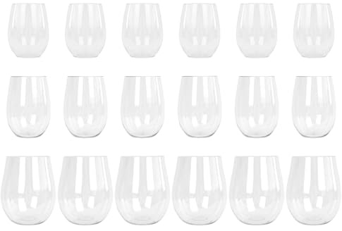 Argon Tableware Reusable Plastic Glasses - 300ml, 480ml, 600ml - 18pc Set - Stemless Wine Glasses Set - Cocktail Champagne Tumbler Drinking Cups for Garden, Parties, Weddings, BBQ and Picnic