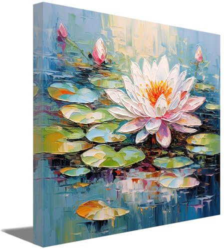 ZQQART Zen Lotus Wandbild Leinwandgemälde bunte Lotusblumen Bilder Drucke Lotusblüte im Wasser Gemälde Zen Kunst Meditation Yoga Zimmer Badezimmer Schlafzimmer Wanddekoration (Lotus-B,70x70cm)