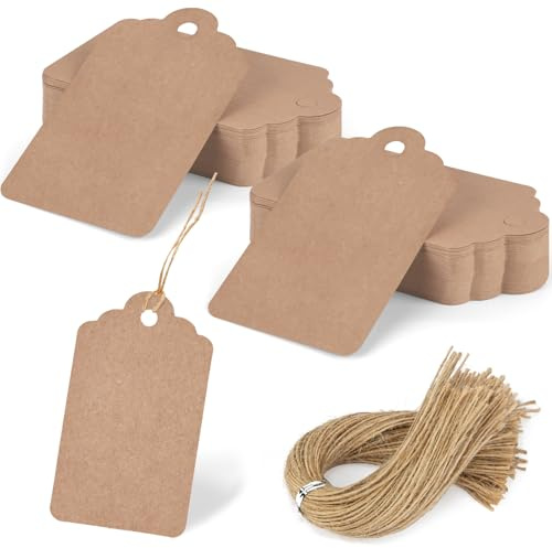 SallyFashion Geschenkanhänger mit Schnur, braun, blanko, Papieranhänger, zum Aufhängen, für Geburtstag, Hochzeit, Geschenke, DIY, 120 Stück