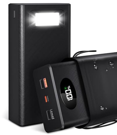 Powerbank 50000mAh Tragbarer Ladegerät: 22,5 W Schnelllade-Externer Akku - Powerbank mit 5 Ausgängen & 2 Eingängen und Taschenlampe 25000 mAh×2