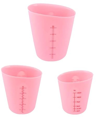 0XBIT Measuring Cup, Rosa 3er-Set Silikon Messbecher, Küchenmessbecher mit Skala, Leicht, Weich, Hochtemperaturbeständig, für Heimwerker, Handwerk, Labor, Küche