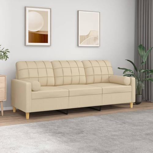 ZEYUAN 3-Sitzer-Sofa mit Zierkissen Creme 180 cm Stoff, Sofas & Couches, Sofa Wohnzimmer, Sofa Für Jugendzimmer, Relaxsofa, Sofa Für Schlafzimmer, Polstersofa 3200792