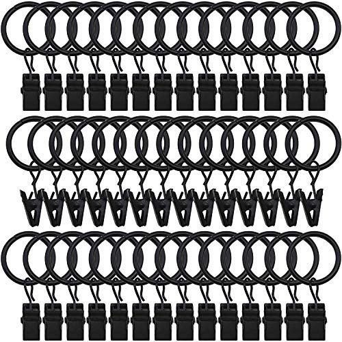 JIVIMOCO 42 Paquetes de Anillos para Cortinas, con Clips, Cortinas Decorativas, óXido, Retro, 1 Pulgada, DiáMetro Interior, Negro
