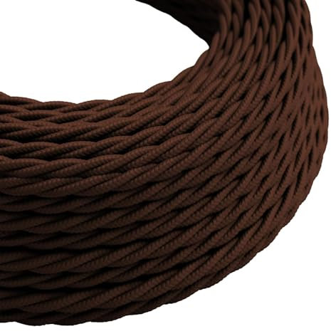 DC Voltage 3 Core Twisted Electrical Cable - 3m Antique Flex, 10ft Vintage Textile Cable (Dark Brown)